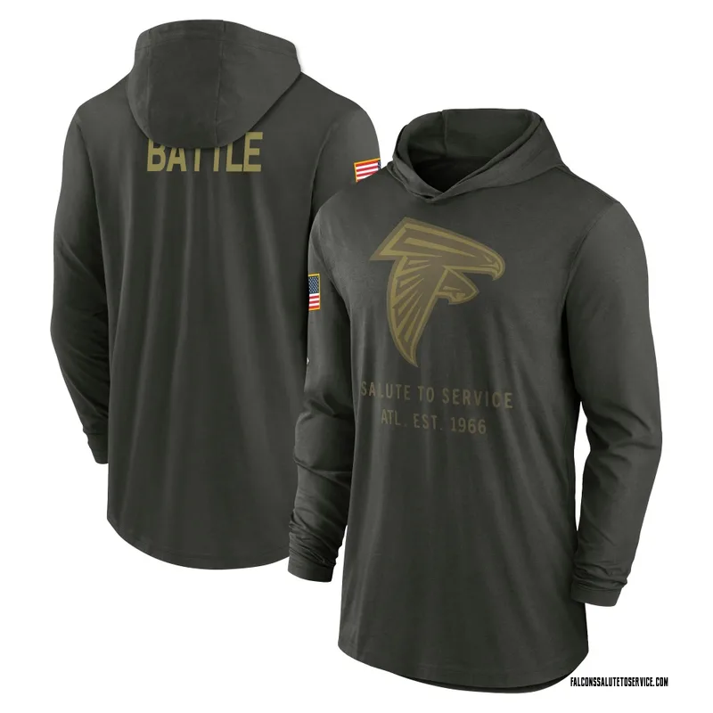Youth Trent Battle Atlanta Falcons Green Forest/ 2025 Salute to Service Sideline Lightweight Hooded Pullover Long Sleeve T-Shirt
