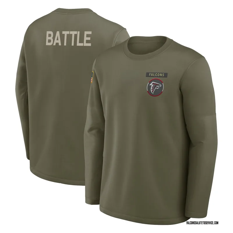 Youth Trent Battle Atlanta Falcons Olive 2025 Salute to Service Sideline Coaches Long Sleeve T-Shirt
