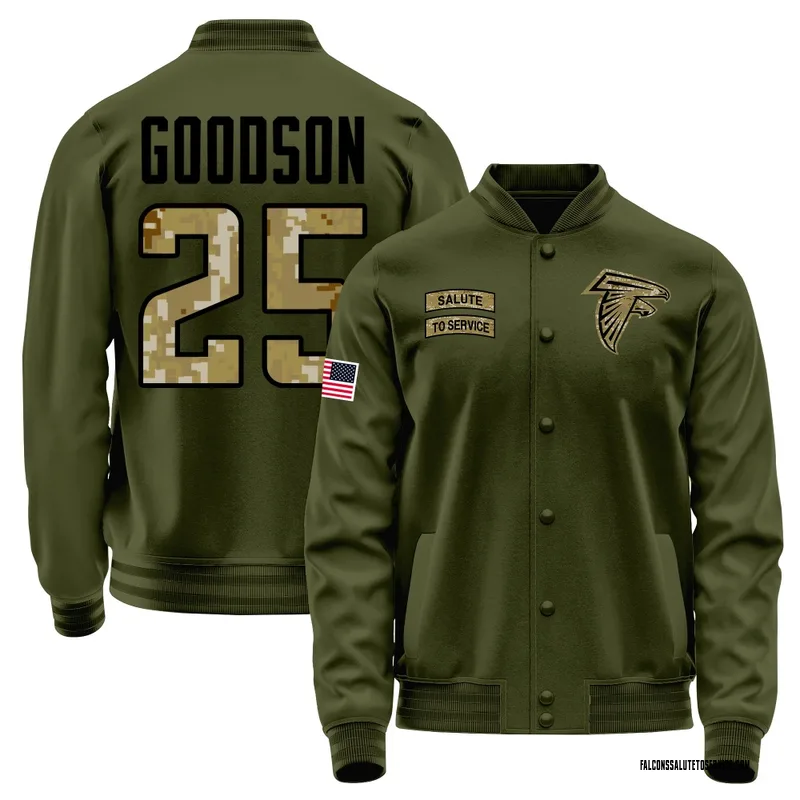 Youth Tyler Goodson Atlanta Falcons Olive Salute to Service Sideline Performance Jacket